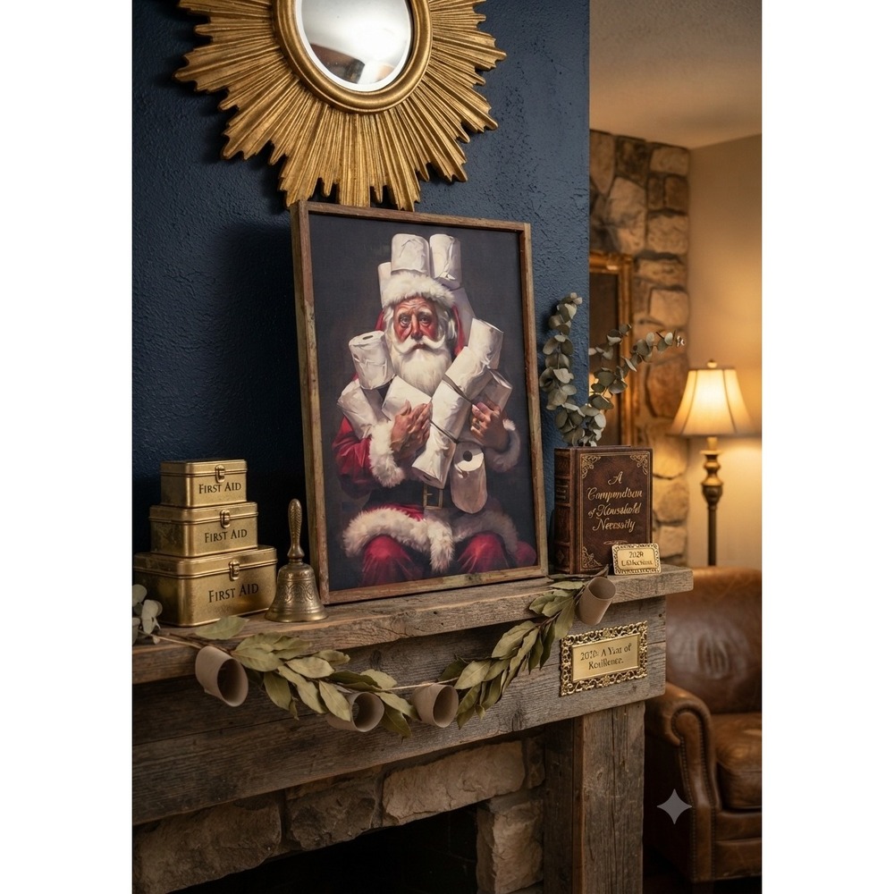 Santa Claus Toilet Paper 2020 Resilience Framed Canvas Art 24x16 Christmas Decor